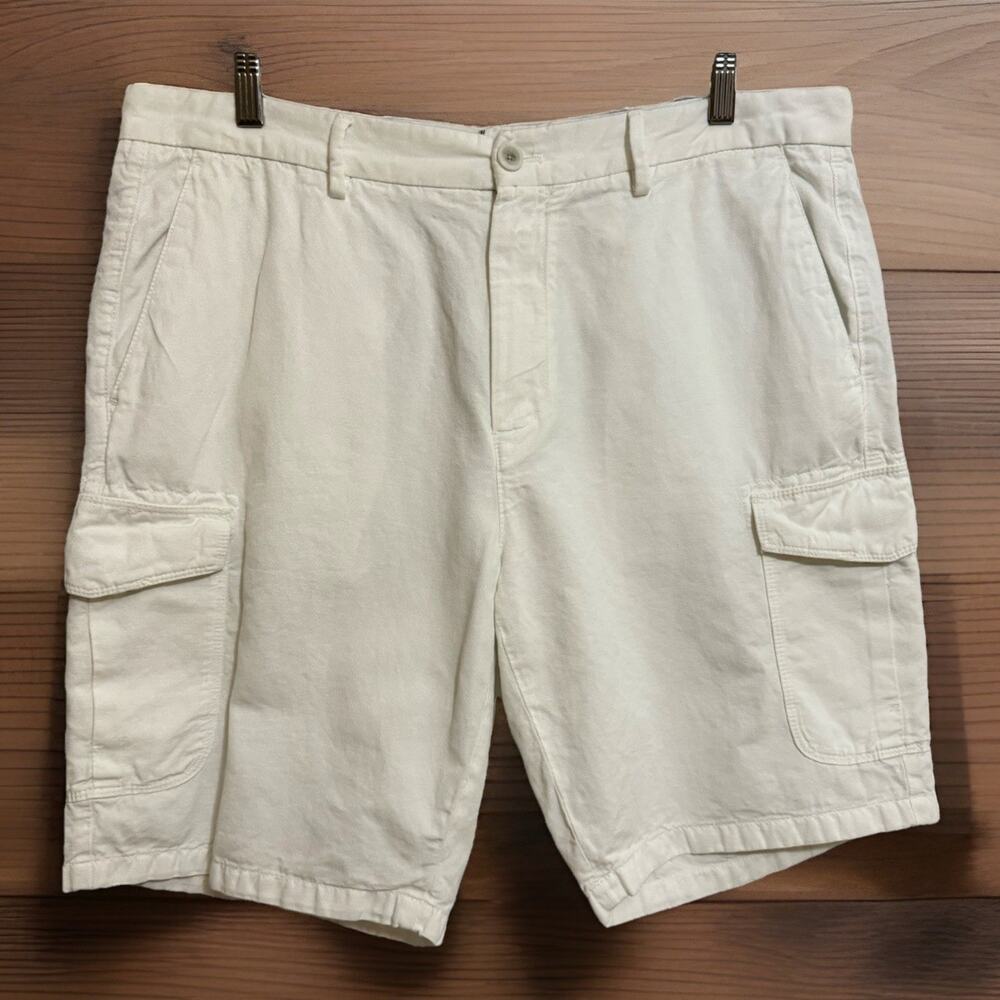 Massimo Dutti Men’s White Linen Blend Cargo Shorts, Sz 34, 9” Inseam, Excellent